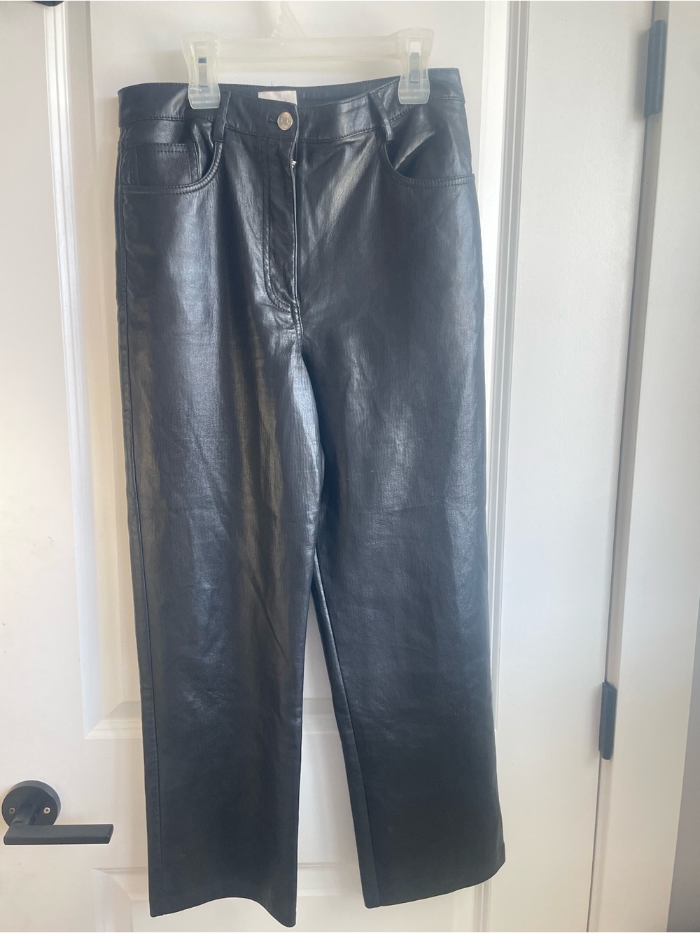 Wilfred Black Faux Leather Pants with Branded Button